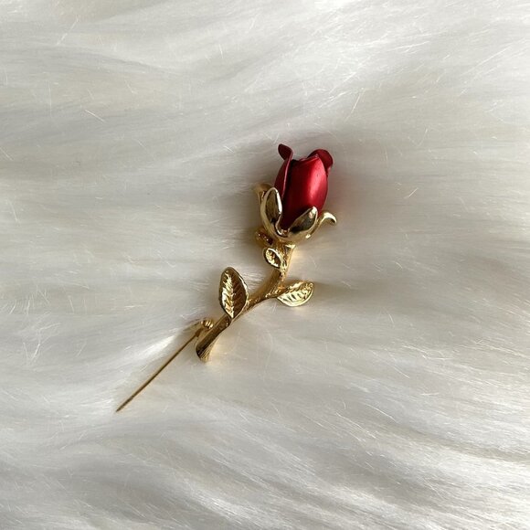 RED ROSE BROOCH VINTAGE - Picture 6 of 8
